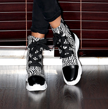 Black and White Chunky Sole Lace-Up Boots 